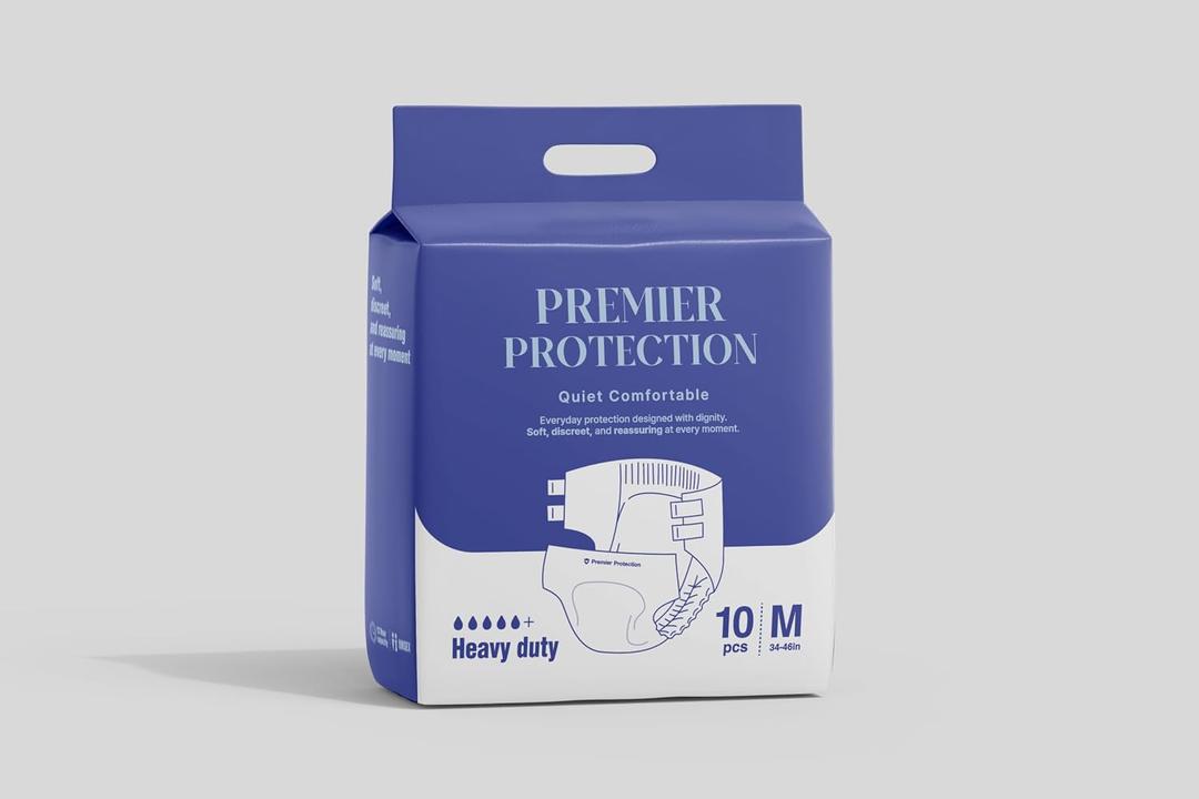 Adult Incontinence Briefs Tab Style, Heavy Absorbency with Wetness Indicator, Refastenable Tabs, Breathable & Soft, Men and Women, Medium & Large, 10 Count
