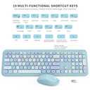 Wireless Keyboard and Mouse Combo, Colorful Ergonomic Full Size Retro Low-Noise Keyboard with Cute keycaps, Compatible with Windows, PC, Perfer for Home and Office Keyboards (Blue)