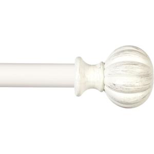 Kenney Rachel Fluted Ball Window Curtain Rod, Adjustable 28-48 Inch, Antique White