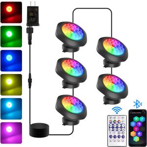 T-SUN Color Changing Underwater Pond Lights, IP68 Waterproof Fountain Lights Dimmable Timer Submersible LED Landscape Spotlights for Outdoor Koi Fish Tank Aquarium Garden(Set of 5)