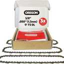Oregon 3-Pack 3/8" LP Pitch, .050" (1.3mm) Gauge, Chainsaw Chain for 20" (50cm) Bar, 72 Drive Links Full Chisel Replacement Saw Chain, Fits & Replaces Stihl & Husqvarna, Fits Jonsered, Echo and more