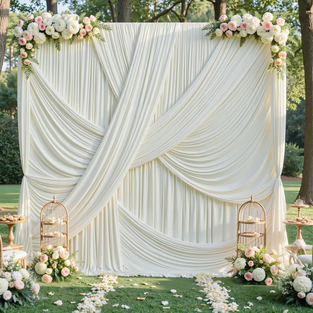 20ft12ft Ivory Backdrop Curtain for Wedding Parties, 4 Panels Wrinkle Free Polyester Photo Backdrop Drapes Back Drop Cloth for Birthday Photography Background, W5' x H12'