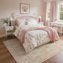 GENIMO 8x10 Vintage Floral Area Rug, Soft Microfiber Washable Rug with Non-Slip Backing, Pink Carpet for Living Room, Bedroom and Dining Room