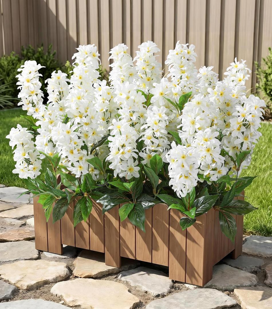 Artificial Flowers 3 Pcs Hyacinth Fake Flowers 19.69 Silk Flowers for Outside, Delphinium Outdoor Faux Flowers Fake Plants for Porch Patio Balcony Yard Indoor Home Decor