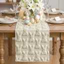 Artoid Mode Beige Soft Plush Faux Fur Jacquard Bunny Rabbit Easter Table Runner, Seasonal Spring Kitchen Dining Table Decoration for Home Party Decor 13x72 Inch