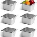GOLDEN KEY 6 Pack Stainless Steel Hotel Pans, Anti-Jam Chafing Steam Table Pan1/6 Size 4 Inch Deep, Stainless Steel Food Storage Containers for Home, Party, Restaurant, Hotel, Buffet