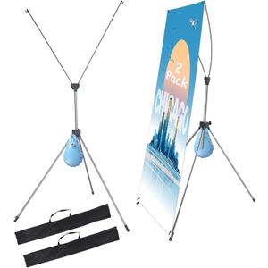 2 Pack X Frame Banner Stand Fits Any Banner Adjustable Size 23"X63" to 32"X78", Portable Travel Bag & Load-bearing Bag for Advertising, Stores, Tradeshow, Restaurant, Event, Birthday & Party (Outdoor)