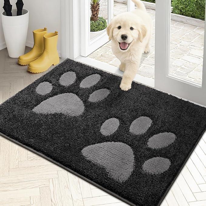 PURRUGS Dirt Trapping Door Mat 20" x 31.5", NonSkid/Slip Machine Washable Microfiber Entrance Rug, Shoes Scraper, Dog Doormat, Super Absorbent Floor Mat for Muddy Wet Shoes and Paws, Charcoal