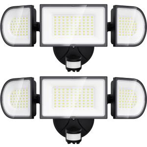 iMaihom 2 Pack 100W Motion Sensor Lights, LED Security Light 9000LM Super Bright Flood Lights Outdoor, 6500K IP65 Security Motion Light, 3 Head Adjustable Motion Flood Lights Outdoor for Yard (Black)