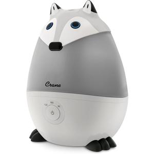 Crane Ultrasonic Cool Mist Animal Humidifier for Kids' Bedroom & Nursery, Adjustable 0.5 Gallon, Auto Shut-Off Silver Fox 0.5 Gallon Grey