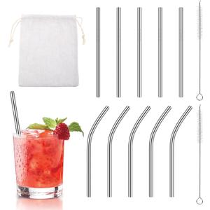 10 Pack Short Metal Straws Reusable Stainless Steel Straws 5 Straight 5 Bent 5 Inch Cocktails Straws Drinking Straws with 2 Cleaning Brush for Coffee Mugs, Small Glasses or Cups