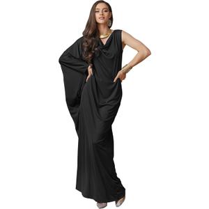 KOH KOH Womens Long Cowl Neck Flowy Grecian Goddess Single Sleeve Maxi Dress (Large, Black)