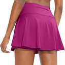 SANTINY Pleated Tennis Skirt for Women with 4 Pockets Women's High Waisted Athletic Golf Skorts Skirts for Running Casual (Rose, Small)