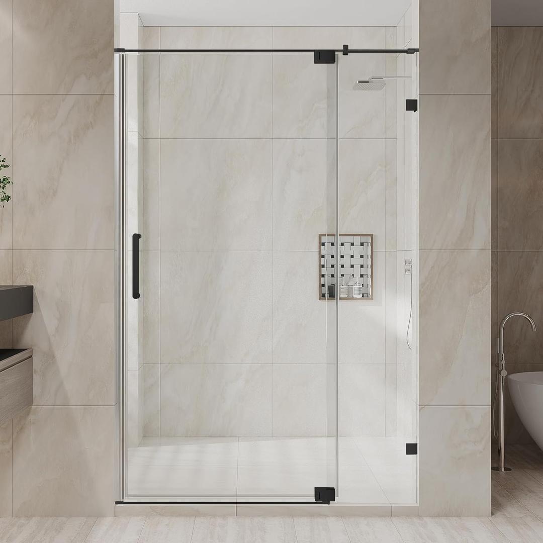 Dimaris Pivot Shower Door, 40-50" W x 76" H Pivot Semi-Frameless Shower Door, 5/16" (8mm) Tempered Glass with Nano Coating, Stainless Steel Hardware, Matte Black