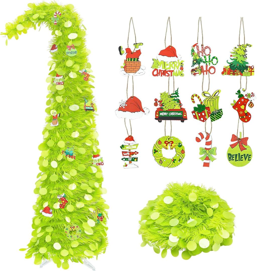 5ft Collapsible Pop up Christmas Tree with Lights Green Bendable Christmas Tree Easy-Assembly Curved Tree for Apartment Porch Home Party Xmas Decoration