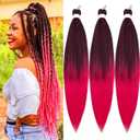 Black Pink Braiding Hair Pre Stretched Ombre Color Pink Hair Extensions for Braids Kids Micro Hypoallergenic Prestretched Braiding Hair Synthetic Hair for Braiding (26 In 3 Packs)