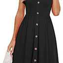 Lamilus Women's Casual Summer Dresses 2025 Ruffle Sleeves V-Neck Button Down Midi Swing Party Dress, Size Large