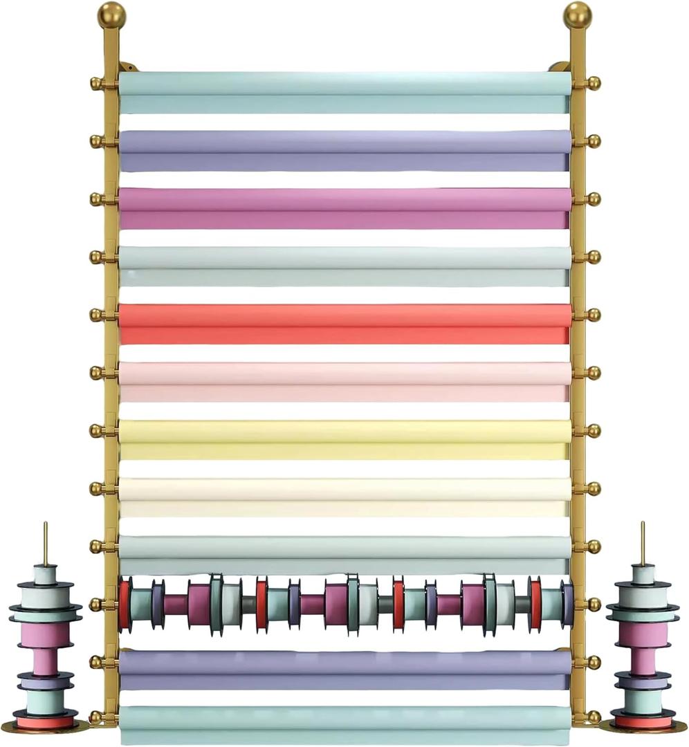 Wrapping Paper Wall Rack, 12-Layer Wrap Organizer Storage, Wall Mount Ribbon Dispenser Holder Wrapping Station Display Racks for Craft Room Flower Shop (Golden) (31.5x7.9x47.2in)