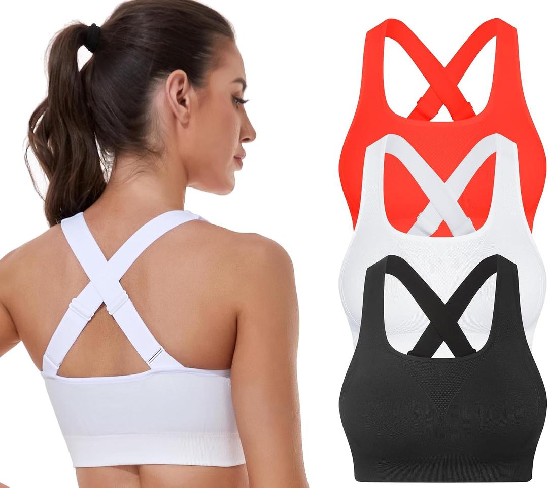 GXXGE Sports Bras for Women High Support Adjustable Straps Padded Cross Back Sport Bra for Workout Yoga Running Gym (Red, XL)