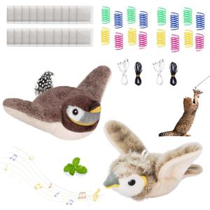 Cat Toys, Flapping Bird Cat Toy(No Flying), Interactive Catnip Toy with Catnip Bags, Chirping Noise Enrichment Moving Wings Dog Cat Kitten Toys, Flappy Flying Pets Toy for Indoor(Oriole) (B2-2Pack)
