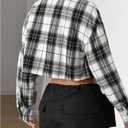 SweatyRocks Women's Cute Color Block Long Sleeve Crop Tops Plaid Button Down Blouse (XS)