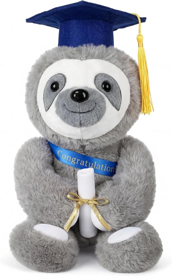 Honoson Graduation Sloth Stuffed Animal Toy 9.84 Inch Sloth Plush Cute Sloths Toy with Diploma and Tassel 2026 Graduation Hat for Boys Girls School Graduate Graduations Gift Decoration (Blue)