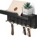 Rebee Vision Decorative Key Holder Wall Mount - Modern Key and Mail Holder for Wall with Shelf Organizer and 7 Sturdy Key Hooks for Apartment Essentials - Aesthetic Home Decor (Stylish Black) (Large - 12 Inch)