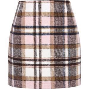 IDEALSANXUN Womens High Waist Plaid Skirt Bodycon Pencil Wool Mini Skirts (Pink) M