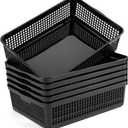 A4 Size Plastic Paper Storage Trays,Desktop File Organizer Baskets,6-Packs (Black)