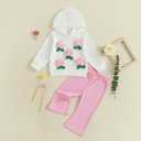 Toddler Girl Fall Outfits Flower Long Sleeve Sweatshirt Hoodies+Elastic Waist Flare Long Pants 2Pcs Clothes Set