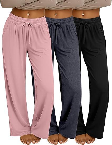 3 Pack Women's S Size Pants Wide Leg Yoga Pants Baggy Lounge Sweatpants with Pockets Drawstring High Waist Jogger, S