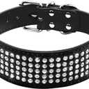 Serijoars Rhinestones Dog Collars, 2" Width Full Sparkly Crystal Diamonds Dazzling Sparkling Elegant Fancy PU Leather Dog Collar for Medium Large Dogs (L, Black)