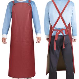 Waterproof Rubber Aprons for Women, Heavy Duty Vinyl Dishwasher Apron Adjustable Cross Back Strap for Dishwasher, Butcher, Dog Grooming, Chemical Resistant, 43" Long Thicker Apron Red