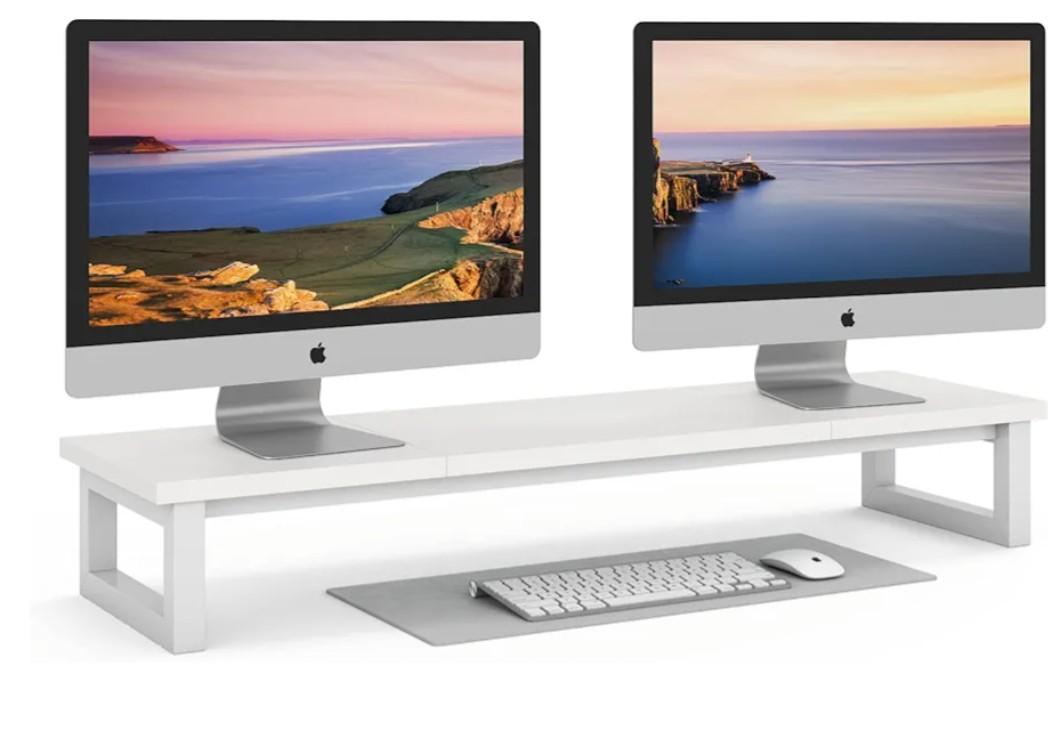 YAOHUOO Dual Monitor Stand Riser, 39Inch Large Monitor Stands for 2 Monitors, Computer Monitor Stand, Wooden Desktop Oraganizer Shelf for Office Desk Computer,Laptop,TV