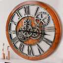 The B-Style Large Wall Clock 24 inch Moving Gear Wall Clock Oversized Vintage Farmhouse Wall Clocks for Living Room Decor Rustic Industrial Wood Clock (Brown and Bronze)