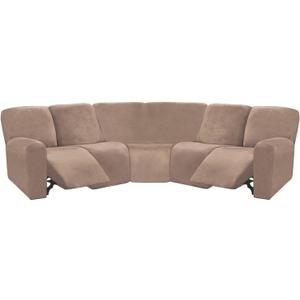 ULTICOR 7-Piece L Shape Sectional Recliner Sofa Covers, Velvet Stretch Reclining Couch Covers, Thick, Soft, Washable (Taupe, 5 Seat Recliner Cover)