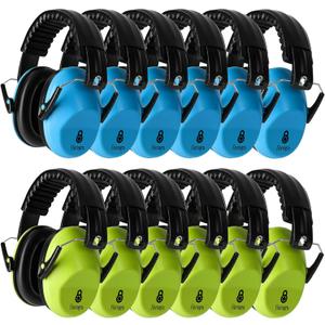 12 Pack Noise Canceling Headphones for Kids, Kids Ear Protection Earmuffs for Autism, Toddler, Children, Noise Cancelling Headphones Sound Proof Earmuffs for Concerts, Air Shows, Fireworks (6 Pack Green+6 Pack Blue)
