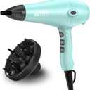 Ionic Hair Dryer 1875w, Fast Dry Low Noise Professional Salon Blow Dryer, Pro Ion Hairdryer with Diffuser/ Concentrator for Curly, Straight (Mint Green)
