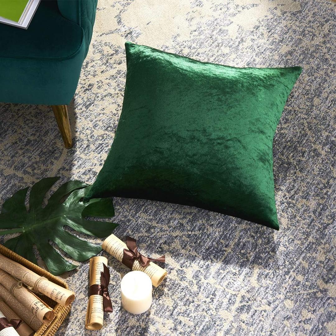 GIGIZAZA Decorative Throw Pillow Covers 16x16,Set of 2 Forest Green Square Couch Pillow Covers,Velvet Sofa Boho Cushion Pillows