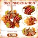 6 Pcs Small Fall Hanging Wreaths with Artificial Autumn Maple Oak Leaves Red Orange Berry Clusters Mini Cabinet Wreath for Home Table Centerpieces Kitchen Farmhouse Thanksgiving Party Decor