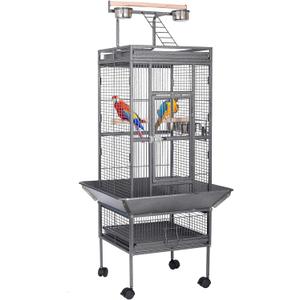 HSM 62 Inch Wrought Iron Large Bird Flight Cage with Rolling Stand for African Grey Parrot Cockatiel Sun Parakeet Conure Lovebird Canary