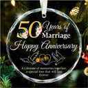 3 x 50th Wedding Anniversary Glass Ornament  Golden 50 Years of Marriage Keepsake Gift, Happy Anniversary Decoration for Parents, Grandparents, Mom and Dad, Christmas Tree Hanging Ornament