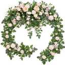 Ling's Moment 9FT Spring Flower Garland for Backdrop Decorations - Wedding Arch Flowers, Eucalyptus & Rose, Artificial Floral Garland for Mantel - Sweetheart Table Decor for Reception, Cream