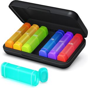 Barhon Large Pill Organizer 2 Times a Day, Medicine Pill Organizer Weekly, 7 Day Travel Pill Box AM PM for Vitamin Supplements Fish Oil (Black)