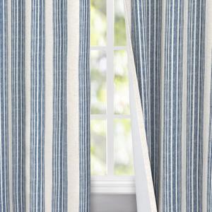DriftAway Chris Linen Blackout Curtains with Thermal and Sound Reducing Layer 96 Inches Long for Bedroom Striped Printed Drapes Thermal Insulated Lined Window Treatments for Living Room Jean Navy