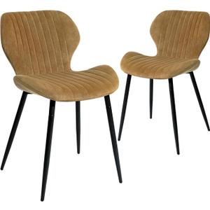 CangLong Modern Velvet Dining Chairs Set of 2, Modern Kitchen Chairs Comfortable Upholstered Armless Accent Dining Room Chairs with Metal Legs for Kitchen, Living Room, Yellowish Brown