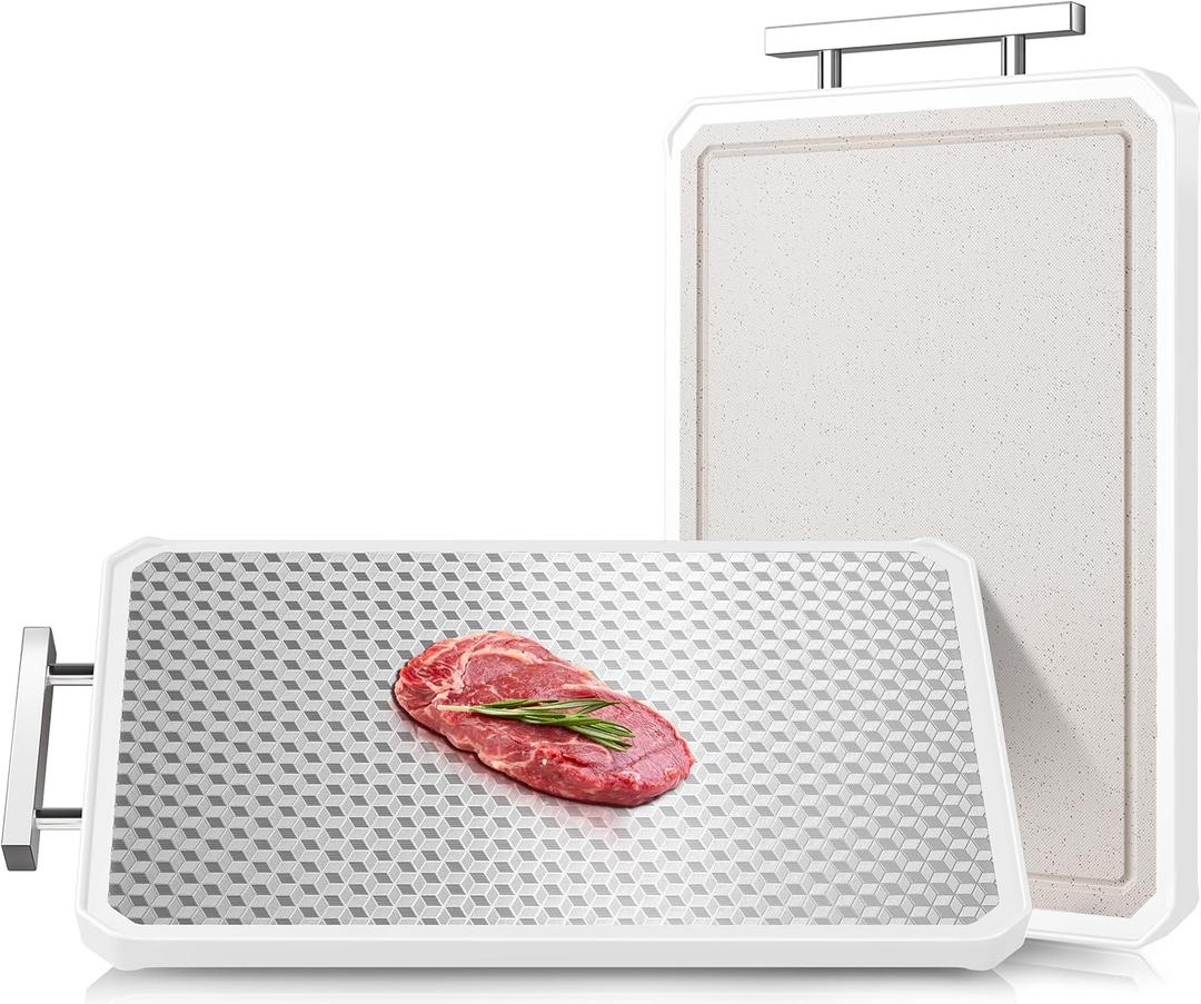 LOZOVIN 16"*11" Double Sided Stainless Steel/Wheat Straw Cutting Board, Separate Surfaces for Meat & Veggies,Non Toxic Chopping Board for Kitchen,Dishwasher Safe, Scratch Resistant Mesh Design,White