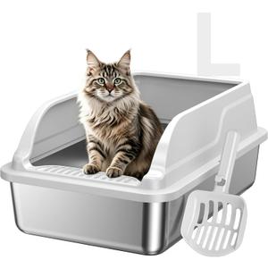 Stainless Steel Cat Litter Box, L High Sides Litter Box,Grey
