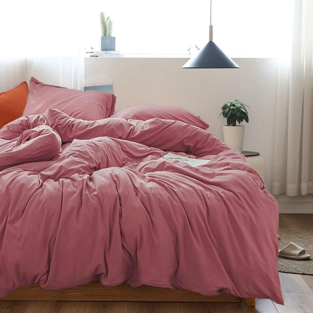 Pink Duvet Cover Full Size Old Pink Mauve Bedding Set Soft Microfiber Minimalist Style Solid Color Comforter Cover with Zipper Corner Ties 3 Pcs for Men Women (No Comforter)