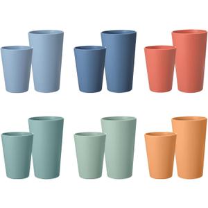 HEYCOME 12 Pcs Wheat Straw Cups, 6 Pcs 20 oz & 6 Pcs 14 oz Unbreakable Drinking Cups, Reusable Plastic Cups Sets, Bpa Free, 6 Colors